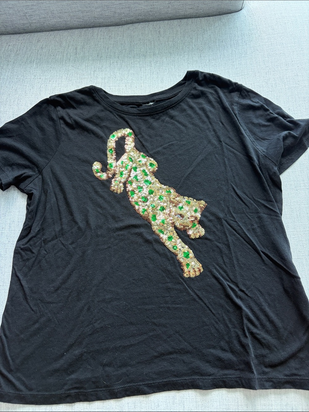 Black Sequin Leopard Graphic Tee - Unbranded